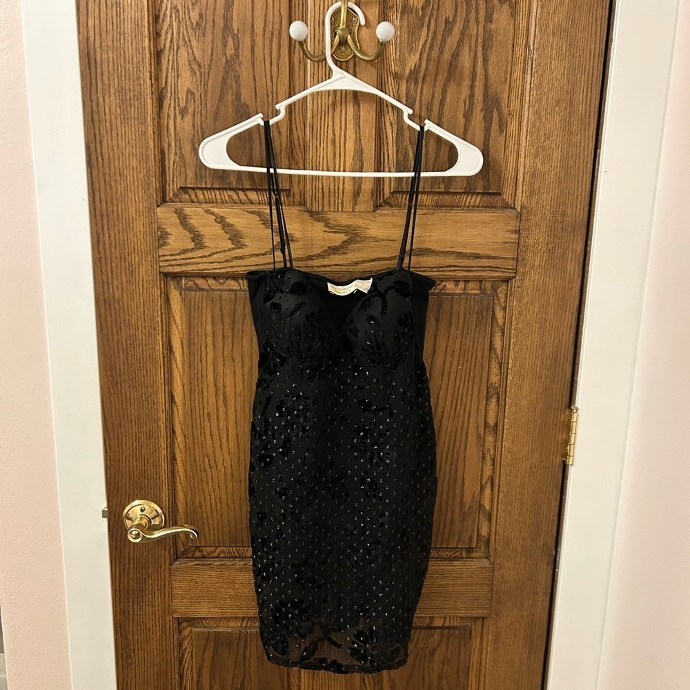 Victoria’s Secret Vintage Gold Label Black Velvet Sparkly Lingerie Black Dress